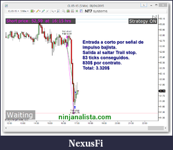 Click image for larger version

Name:	Scalping Machine basado en Caza Noticias de NT7systems en Ninjatrader y CL 83 ticks conseguidos .png
Views:	218
Size:	57.1 KB
ID:	192247